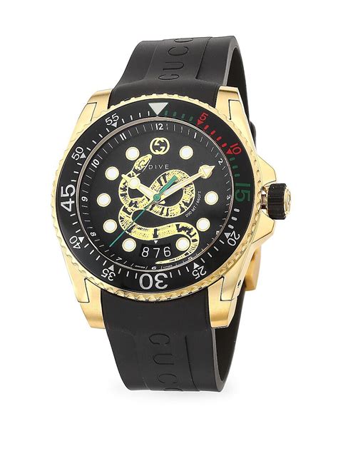 Gucci Dive 45MM Gold PVD King Snake Dial with Rubber Strap